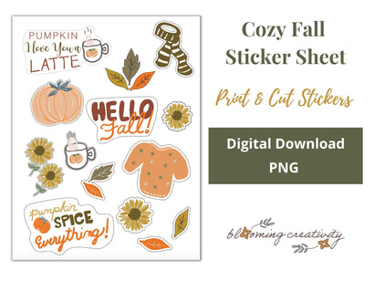 Cute Cozy Sticker Sheet Fall Stickers SVG Alexis Glenn 
