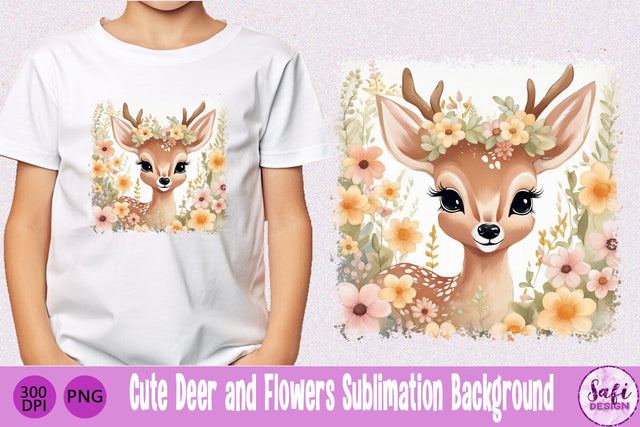 Cute Deer and Flowers Sublimation Background Sublimation Safi Design 