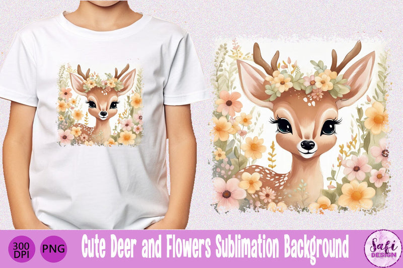 Cute Deer and Flowers Sublimation Background Sublimation Safi Design 
