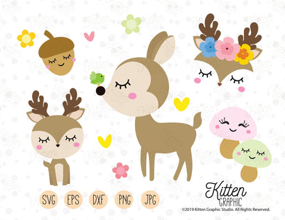 Cute Deer Clipart Set SVG KittenGraphic 