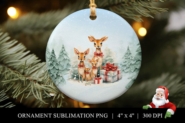 Cute Deer Family Christmas Ornament Sublimation PNG Sublimation BijouBay 