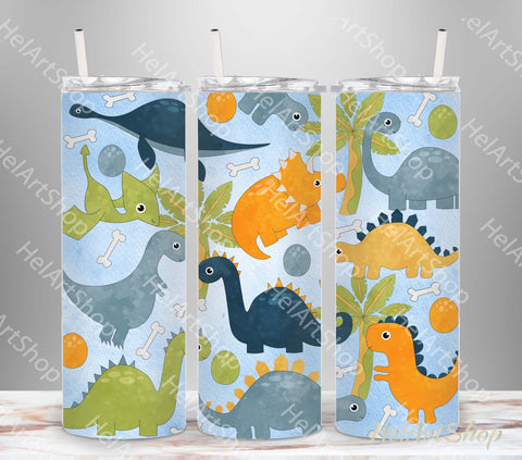 Cute Dino Tumbler PNG, Kids SKINNY TUMBLER Png Sublimation _HelArtShop_ 