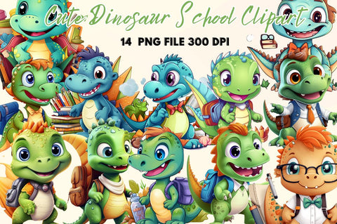 Cute Dinosaur School Clipart Sublimation Regulrcrative 