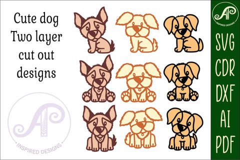 Cute Dog laser cut file shapes. 3 Dogs in 3 positions, SVG SVG APInspireddesigns 
