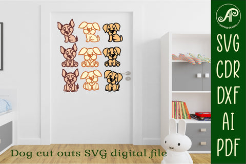 Cute Dog laser cut file shapes. 3 Dogs in 3 positions, SVG SVG APInspireddesigns 