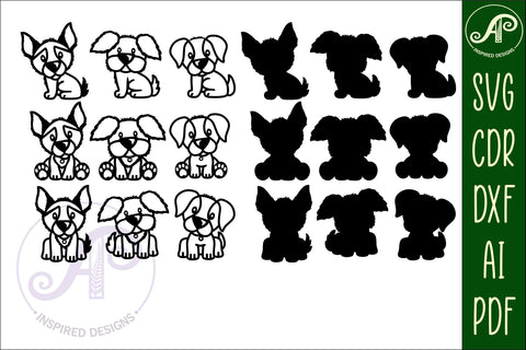 Cute Dog laser cut file shapes. 3 Dogs in 3 positions, SVG SVG APInspireddesigns 