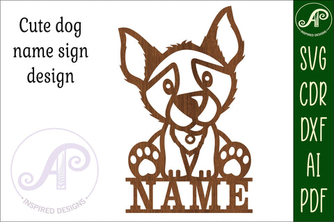 Cute dog name sign laser cut template, wall art SVG APInspireddesigns 