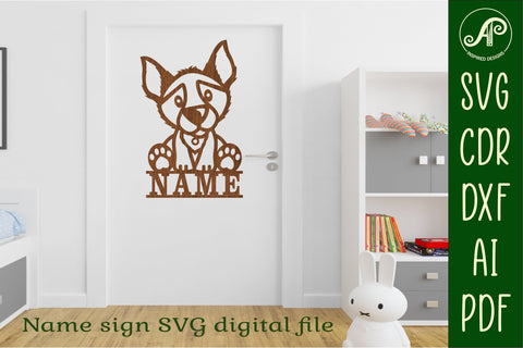 Cute dog name sign laser cut template, wall art SVG APInspireddesigns 