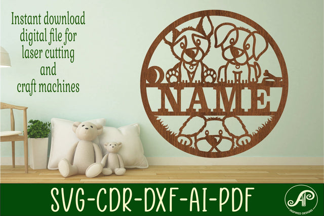cute Dog name sign svg laser cut template SVG APInspireddesigns 