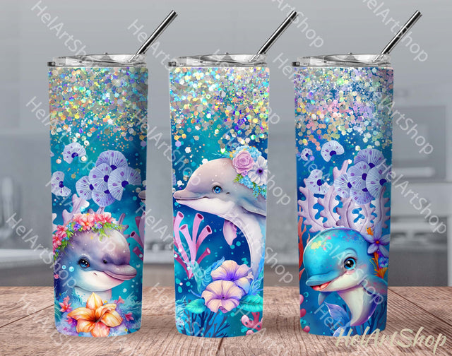 Cute Dolphin Tumbler PNG Sublimation, Under The Sea Skinny T Sublimation _HelArtShop_ 
