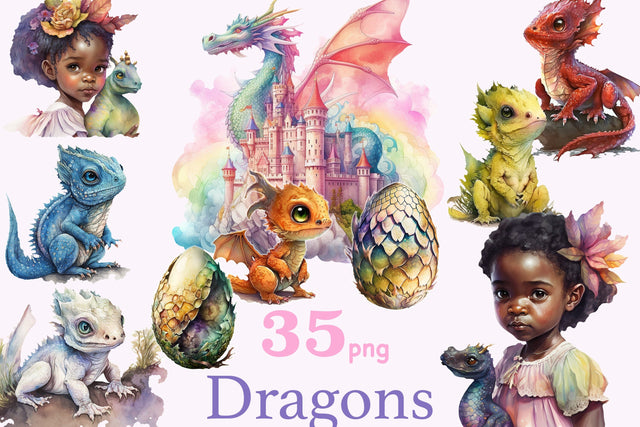 Cute Dragon Clipart Bundle | Little Girl Clipart SVG GlamArtZhanna 