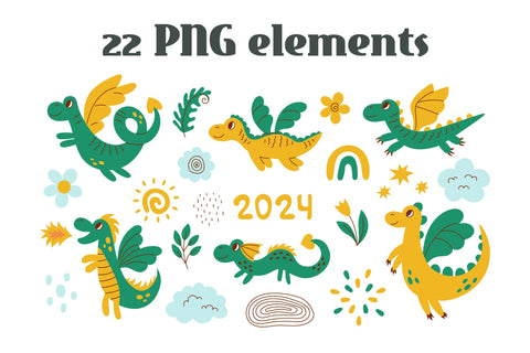 Cute Dragon Clipart Sublimation Rin Green 