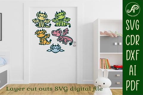 Cute Dragon laser cut file shapes. 5 two layer shapes SVG APInspireddesigns 
