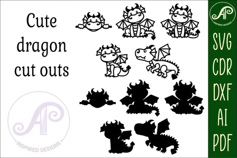 Cute Dragon laser cut file shapes. 5 two layer shapes SVG APInspireddesigns 