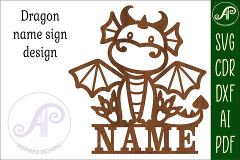 Cute Dragon Name sign svg laser cut template, wall art SVG APInspireddesigns 