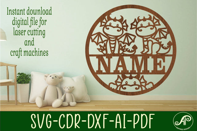 Cute Dragons name sign svg laser cut template SVG APInspireddesigns 
