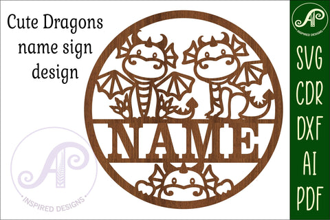 Cute Dragons name sign svg laser cut template SVG APInspireddesigns 