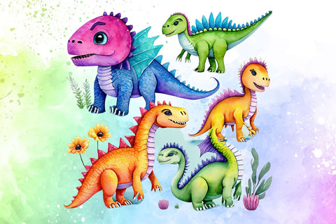 Cute Dragons Watercolor Set Clip Art PNG Sublimation Rupkotha 