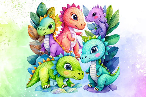 Cute Dragons Watercolor Set Clip Art PNG Sublimation Rupkotha 