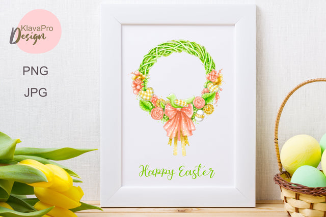 Cute Easter wreath, with floral decor and bird in hand made style is ready to be sublimated with and without text Sublimation Klava P 