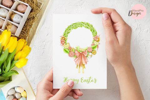 Cute Easter wreath, with floral decor and bird in hand made style is ready to be sublimated with and without text Sublimation Klava P 