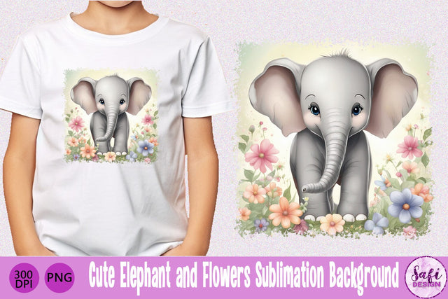 Cute Elephant and Flowers Sublimation Background Sublimation Safi Design 