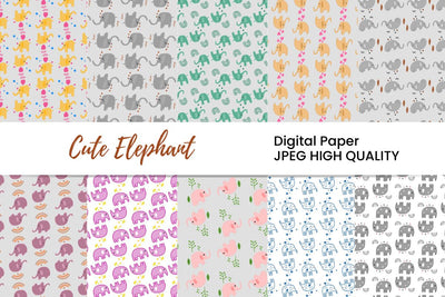 Cute Elephant Digital Paper Bundle Digital Pattern Masyafi Studio 