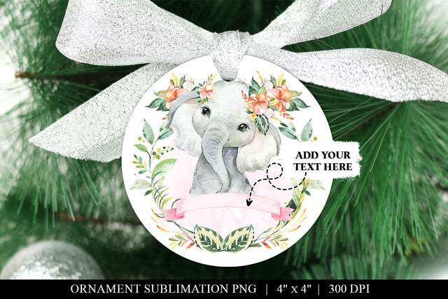 Cute Elephant Girls Customizable Round Sublimation PNG Sublimation BijouBay 