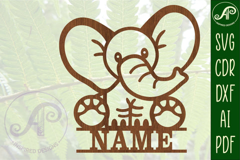 Cute Elephant Name sign svg laser cut template, wall art SVG APInspireddesigns 