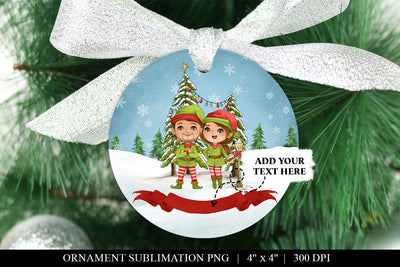 Cute Elf Couple Round Ornament Sublimation Sublimation BijouBay 
