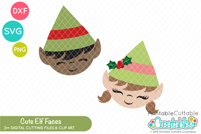 Cute Elf Faces SVG Printable Cuttable Creatables 