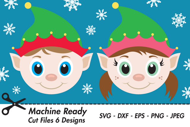 Cute Elf Faces With Snowflakes | Christmas SVG SVG Captain Creative 