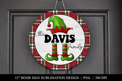 Cute Elf Family Name Christmas Door Sign Sublimation PNG Sublimation BijouBay 