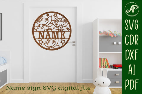 Cute fairies Name sign svg laser cut template, door or wall SVG APInspireddesigns 