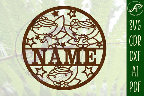 Cute fairies Name sign svg laser cut template, door or wall SVG APInspireddesigns 