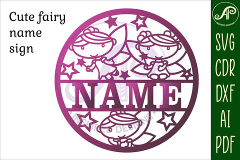 Cute fairies Name sign svg laser cut template, door or wall SVG APInspireddesigns 