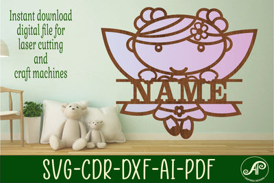 Cute fairy Name sign svg laser cut template, door or wall SVG APInspireddesigns 