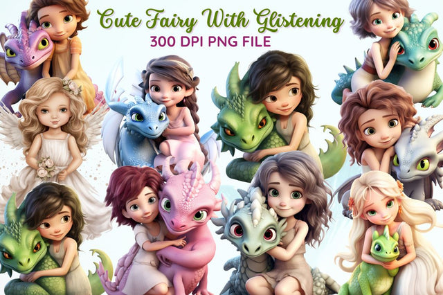 cute Fairy with Glistening Clipart Bundle Sublimation Regulrcrative 
