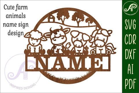 cute Farm animals name sign svg laser cut template SVG APInspireddesigns 