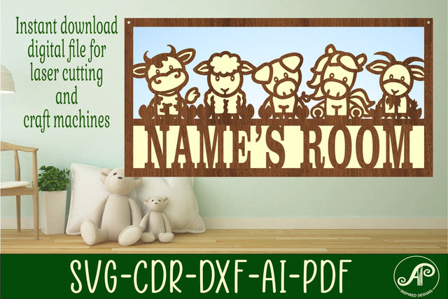 Cute Farm animals scene name sign SVG 3 layer laser cut SVG APInspireddesigns 