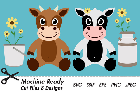 Cute Farmhouse Cows With Flowers | Farm SVG SVG Captain Creative 