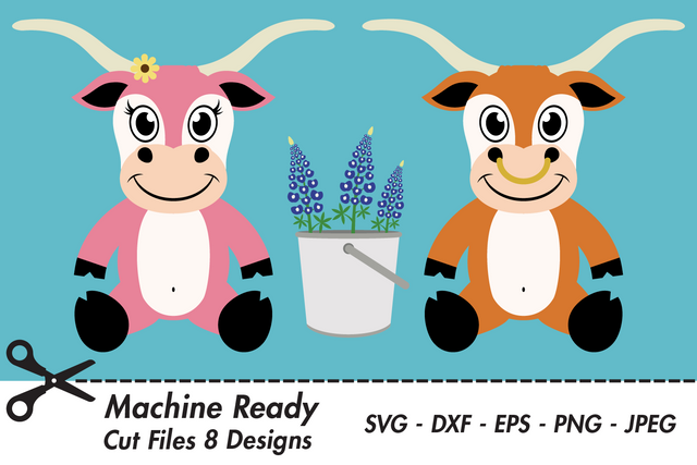 Cute Farmhouse Longhorns With Flowers | Farm SVG SVG Captain Creative 