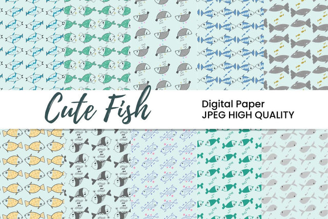 Cute Fish Digital Paper Bundle Digital Pattern Masyafi Studio 