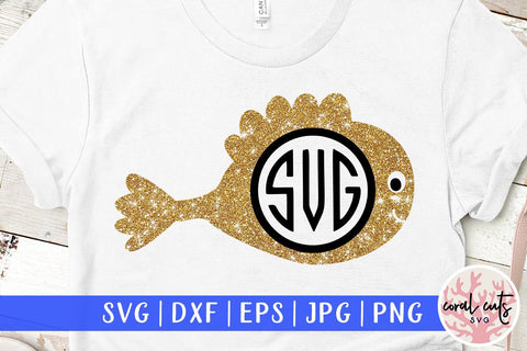 Cute fish svg monogram frame SVG CoralCutsSVG 