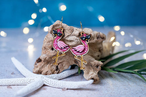 Cute Flamingo Earrings Glowforge SVG Laser Flamingo With Sunglasses Earrings Laser File Cute Flamingo Jewelry For Laser SVG Diva Watts Designs 