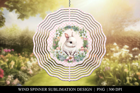 Cute Floral Bunny Wind Spinner Sublimation Design PNG Sublimation BijouBay 