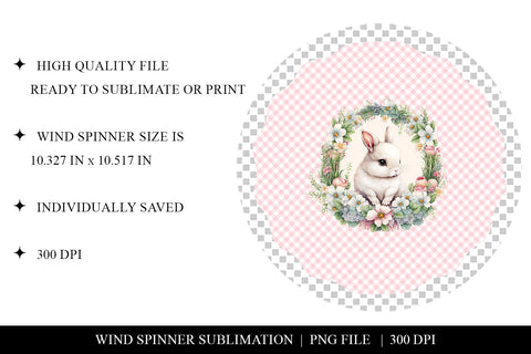 Cute Floral Bunny Wind Spinner Sublimation Design PNG Sublimation BijouBay 
