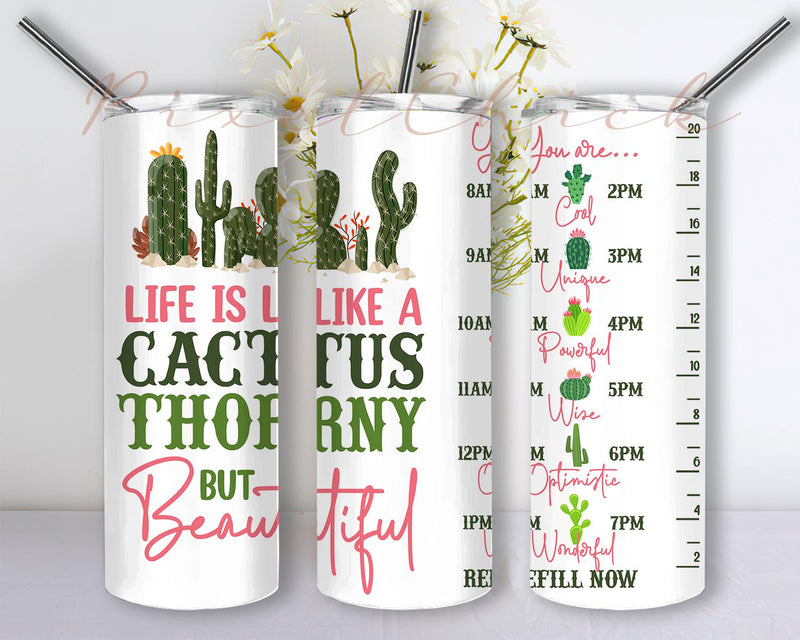 Cute Floral Cactus Tumbler Designs Wrap, Cute Cactus Tumbler Template, 20 oz Skinny Tumbler Sublimation PNG, Seamless, Instant Download Sublimation PixelChick 