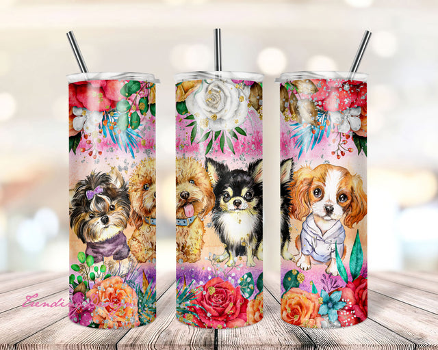 Cute Floral Dog Tumbler png. Dog Tumbler Wrap. Rose Tumbler png. Dog png. Dog Sublimation Design. Floral Tumbler Wrap.20 Oz Skinny Tumbler Sublimation TrendingDesign 
