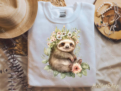 Cute Floral Sloth Png, Sublimation Png Sublimation _HelArtShop_ 